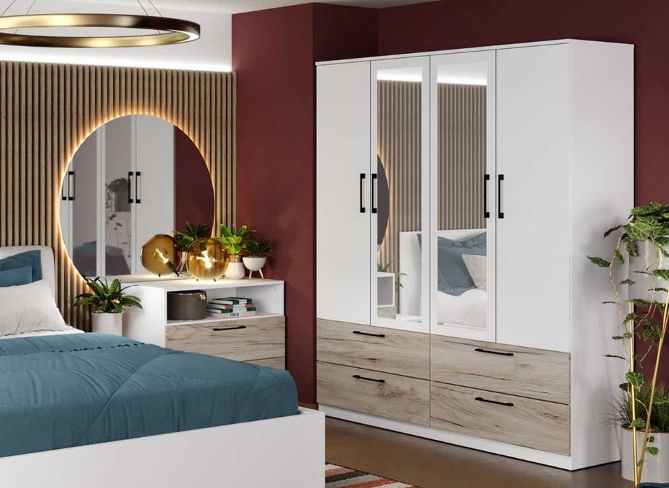 Dulap Relax Alb / Stejar k02 – C164/05 cu oglinda