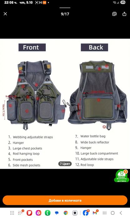 Последен,намален.риболовен елек,универсален размер. Нов модел.