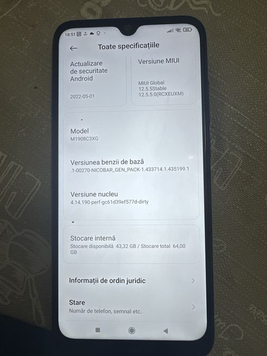 redmi note8T,64gb,5gb ram