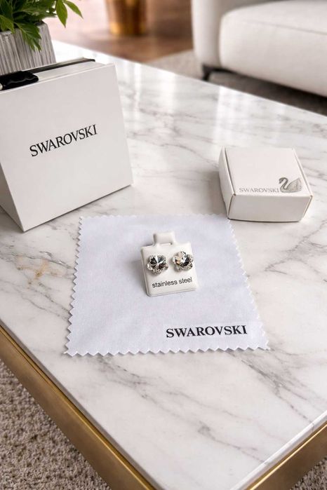 обеци неръждаема стомана сваровски сет бижу swarovski луксозни