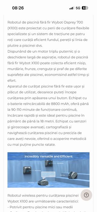 Robot aspirare piscina Osprey 700 ca NOU