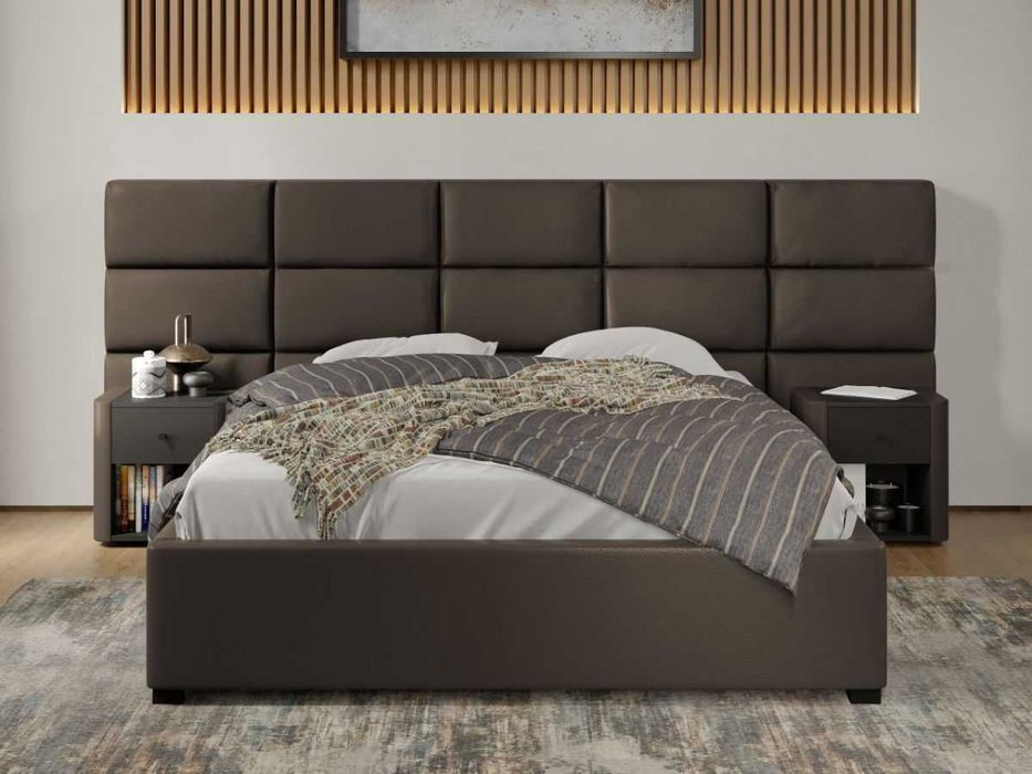 Pat Cico rabatabil 287 x 114 C2 din piele/stofa Ciocolatiu Nube 29