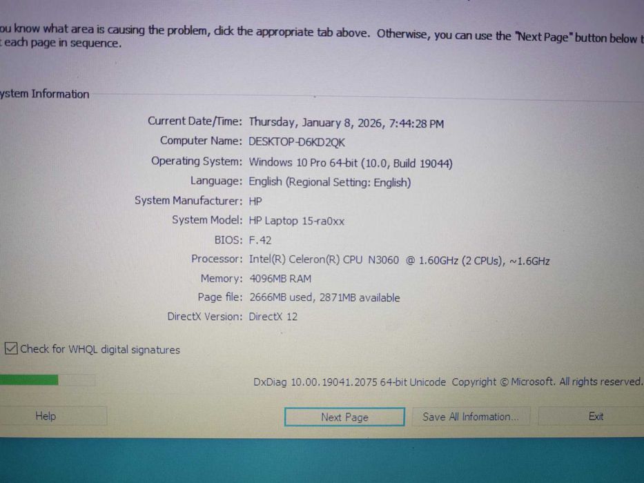 Laptop HP  Intel Celeron N3060 4gb ram , hdd 500gb CashGen