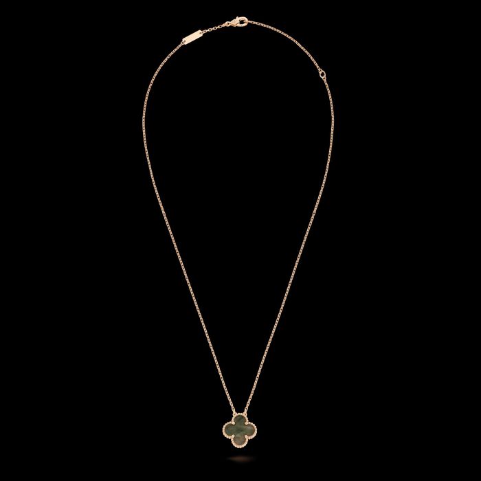 Van Cleef & Arpels VCA Silver Grey Mother Alhambra Clover Дамско Колие