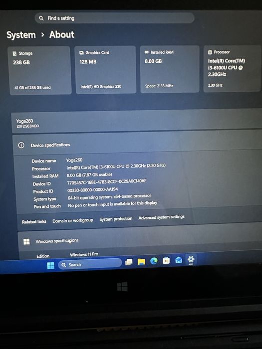 Lenovo Yoga 260,touchscreen360* ,Intel Core I3-6th.Gen,8Gb.