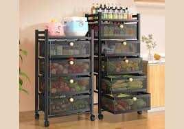 кухонный стеллаж этажерка с выдвижными корзинами на колесиках