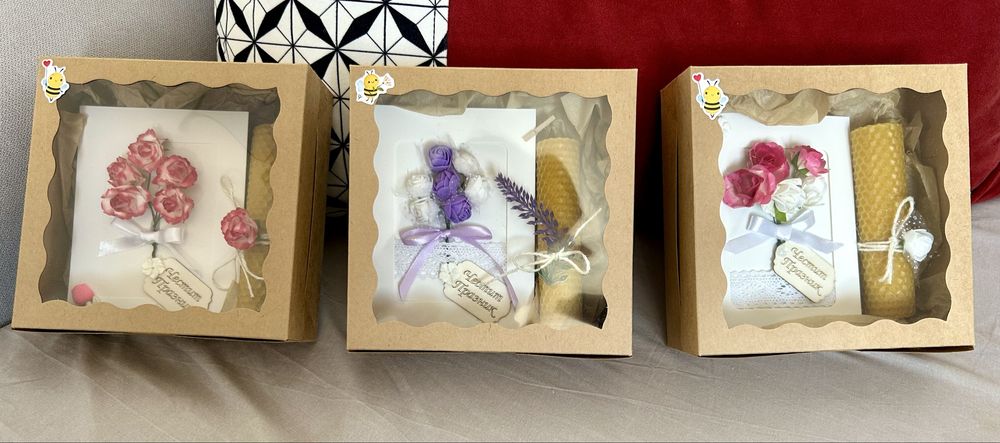 Свещи от пчелен восък, цветя в рамка и комплект цвете и свещ!