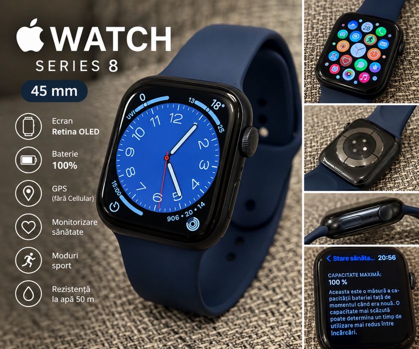 Apple Watch Series 8 45 mm GPS ca NOU Baterie 100%