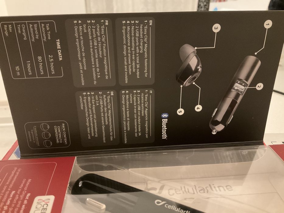 Bluetooth слушалка с 2 usb порта cellularlne car headset mini