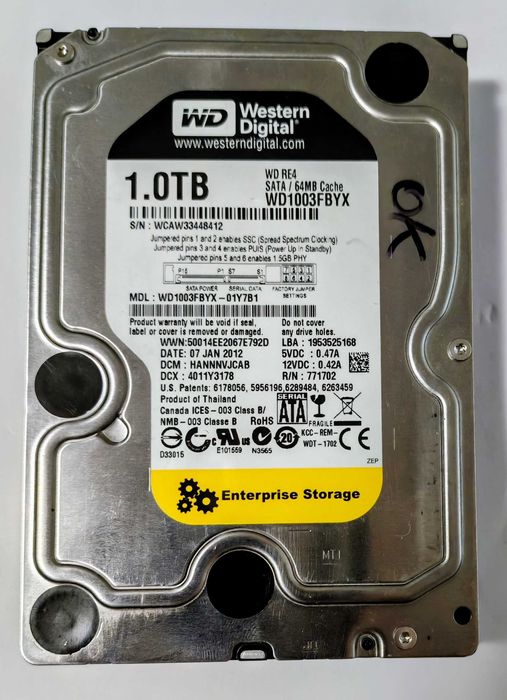 HDD Western Digital, 1TB, 7200 RPM, 64MB, WD1003FBYX, 100% viata