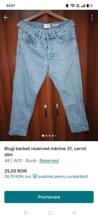 Blugi barbati reserved mărime 31 carrot slim