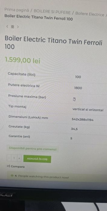 Vând boiler Ferroli 100 l