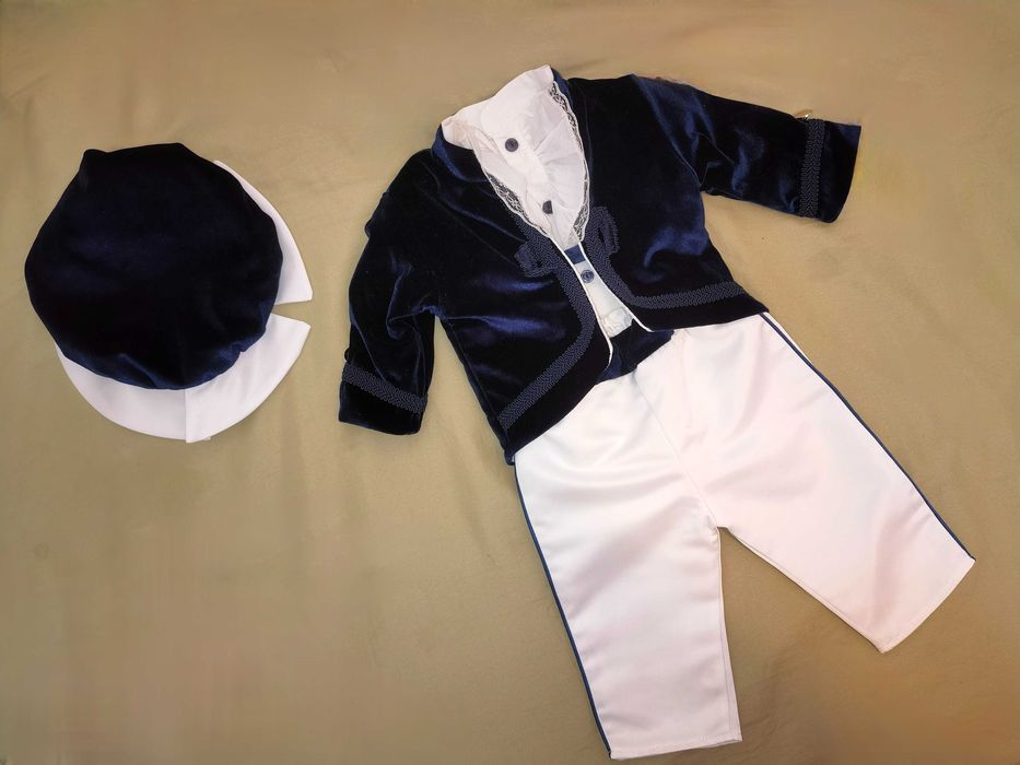 Costum botez baiat 68 3-6 luni incaltaminte cadou