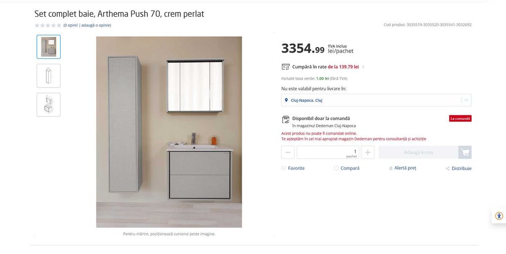 Masca baie set complet baie, Arthema Push 70, crem perlat Nou ambalat!