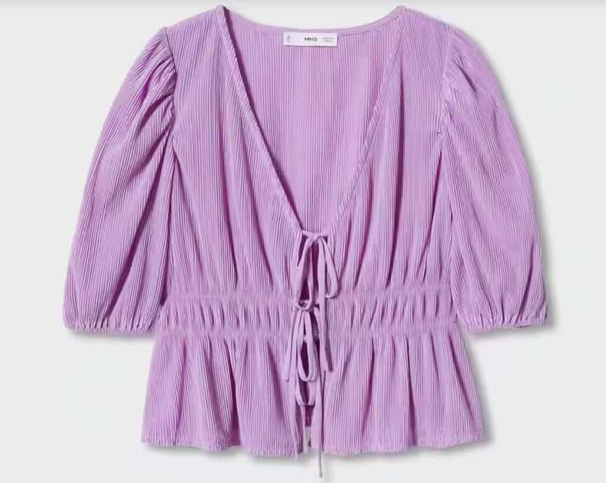 Set Mango - Bluza plisata cu volane si pantaloni, culoare violet, lila