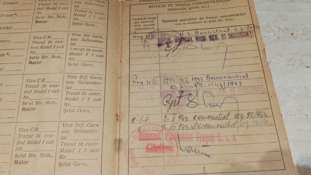 Documente militare din perioada 1916 - 1945