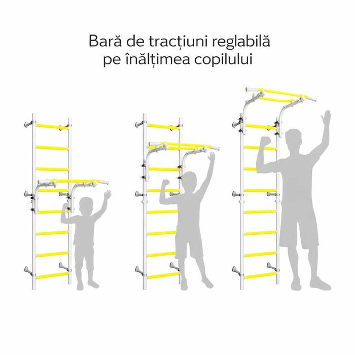Șpalier suedez reglabil multifincțional din metal pentru copii - gimnastică și cățărat - interior Next Top