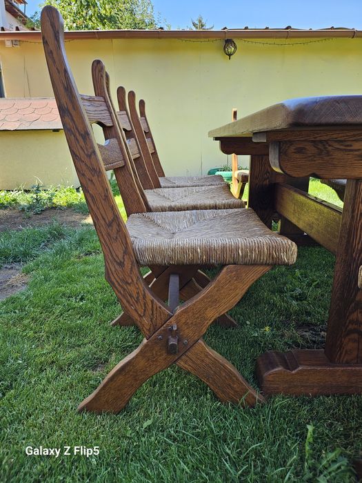 Масивен Трапезен комплект от Дъб и естествен ратан