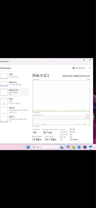 Laptop Gaming MSI GF63,16gb ram, 144Hz, GTX1650, ssd