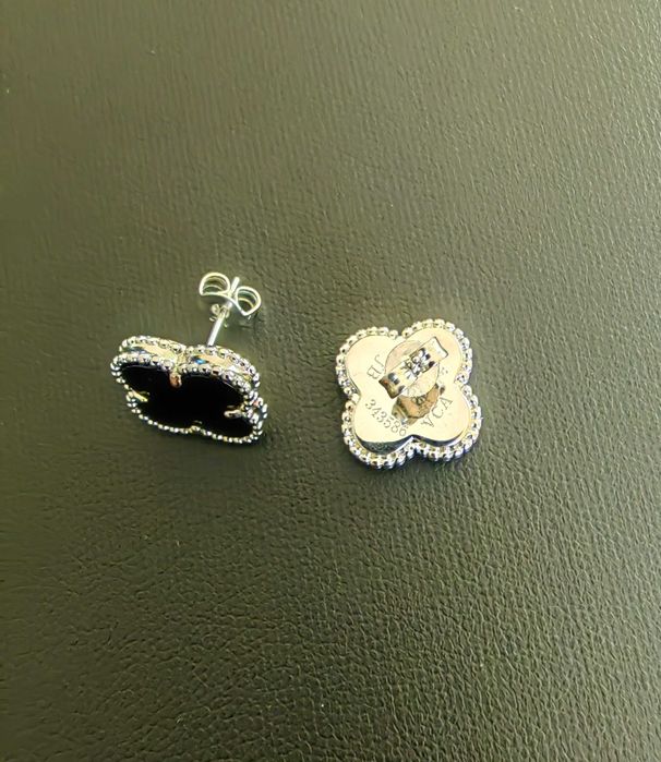 Сребърни обеци с черен оникс - Van Cleef & Arpels VCA Vintage Alhambra