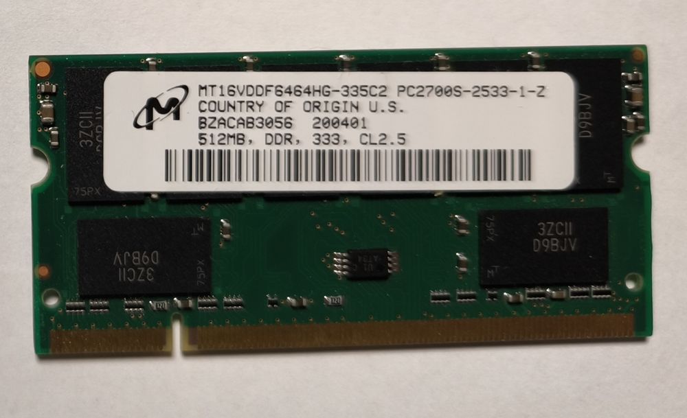 Оперативная память DDR1 SO-DIMM 512MB PC2700 (Micron)