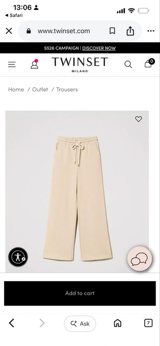 Twinset Milano оригинален wide leg plush fabric trousers в нежен Almond Milk beige нюанс