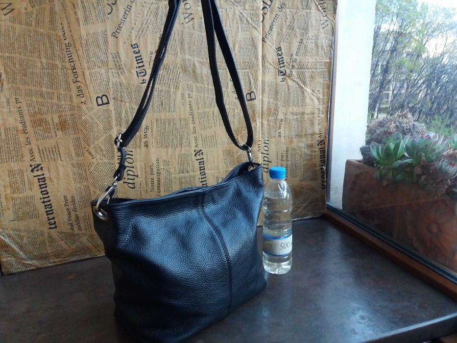 дамска чанта,черна малка кожена торба-естествена кожа