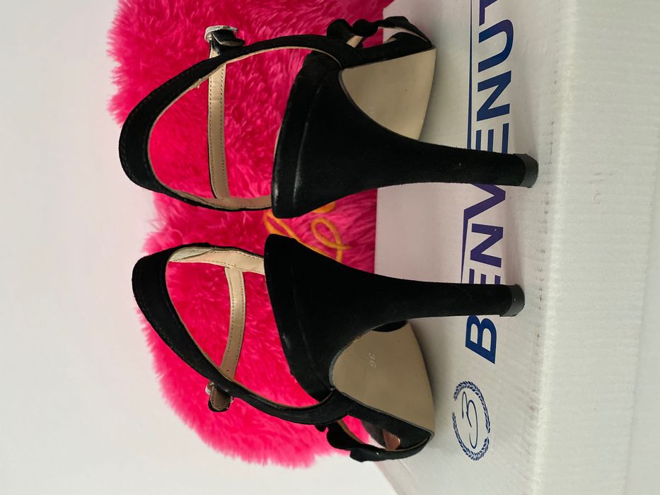 Sandale elegante cu toc piele intoarsa naturala