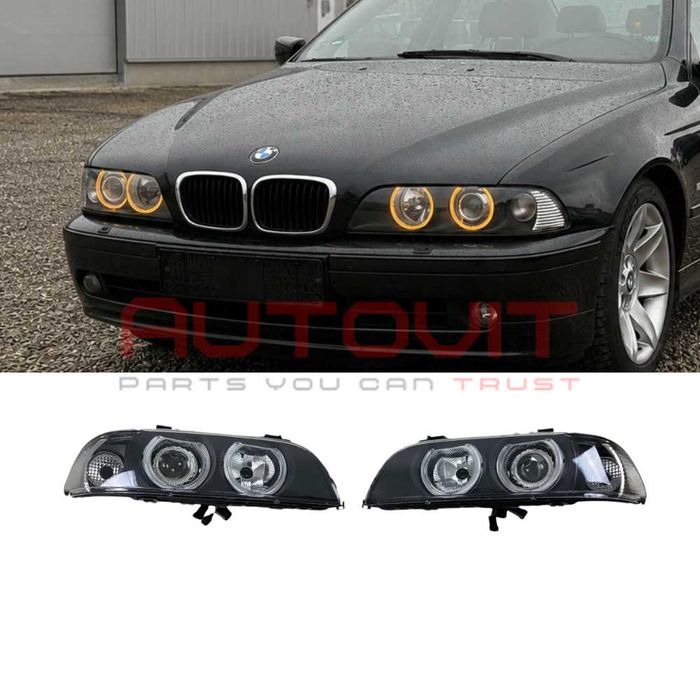 Тунинг фарове с Angel Eyes за BMW E39 (1997–2003) кристални, с крушки