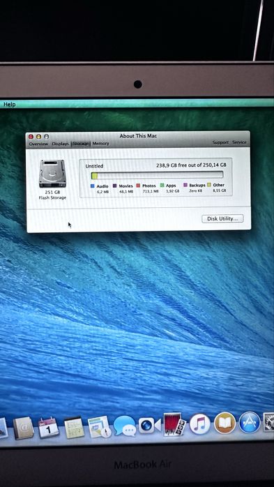 Macbook Air 6.2 Mid 2013 A1466 i5 1.3Ghz 4GB RAM 250gb ssd 1,5gb video