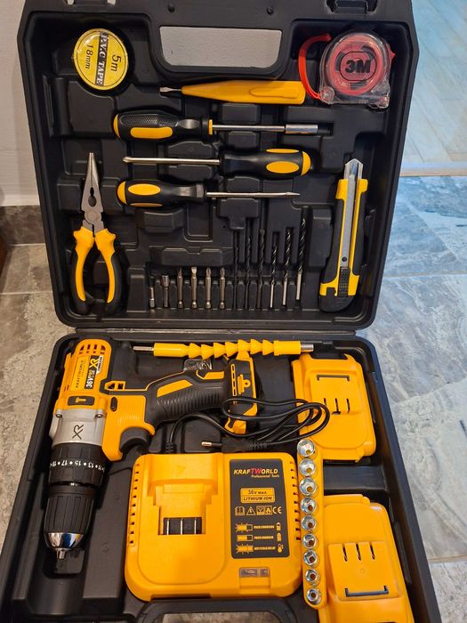Ударен Винтоверт KRAFTWORLD с 2 Батерии + Куфар с Инструменти