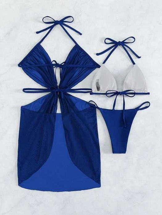 Costum de baie 3 piese cu cardigan