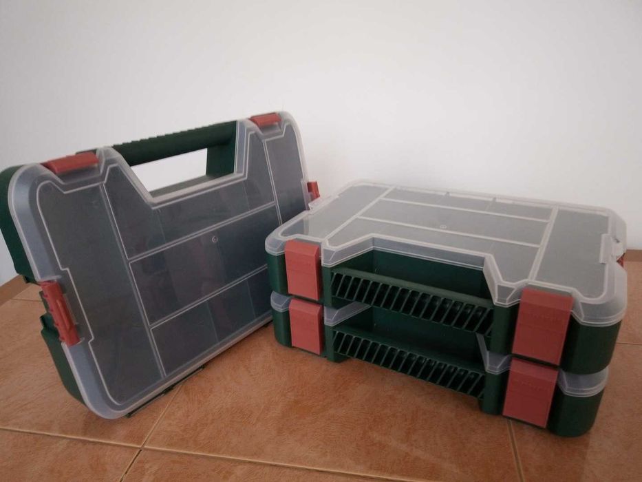 Set 3 organizatoare scule Parkside, stivuibile, compartimentare ajustabilă (Stare impecabilă)