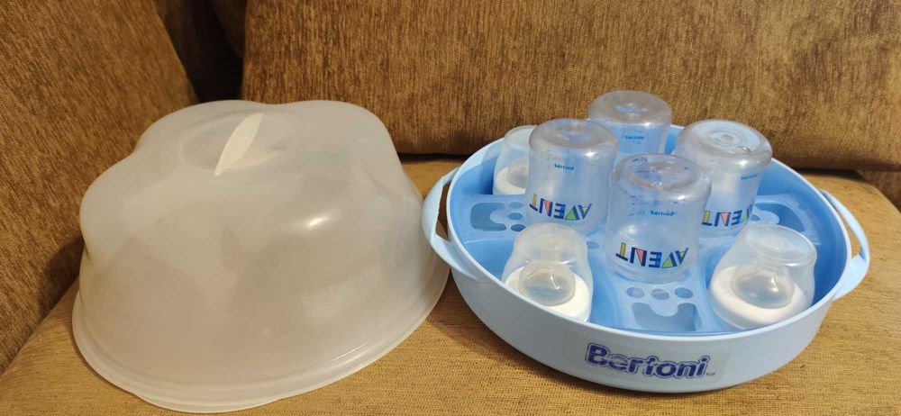 Avent 2 помпи за кърма 4бр шишета Авент + стерилизатор Бертони