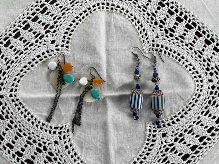 Обеци от неръждаема мед. стомана, кристали и порцелан