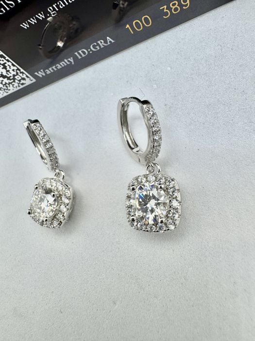 Сребърни обеци с мойсанит (Диамант) 1 карат