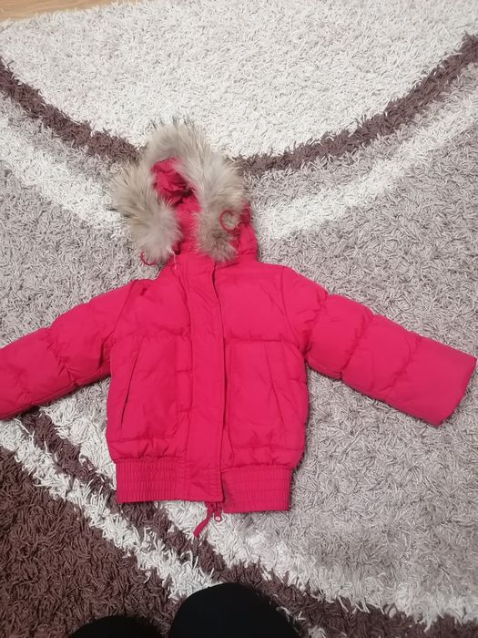 Geaca IANA roșie bebeluși 12-18 luni, umplutura din puf, blanita natur