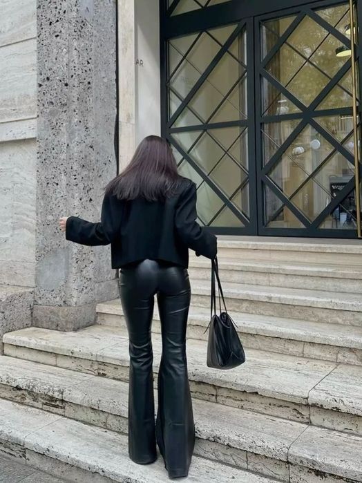 Джинсы клеш кожзам flared jeans