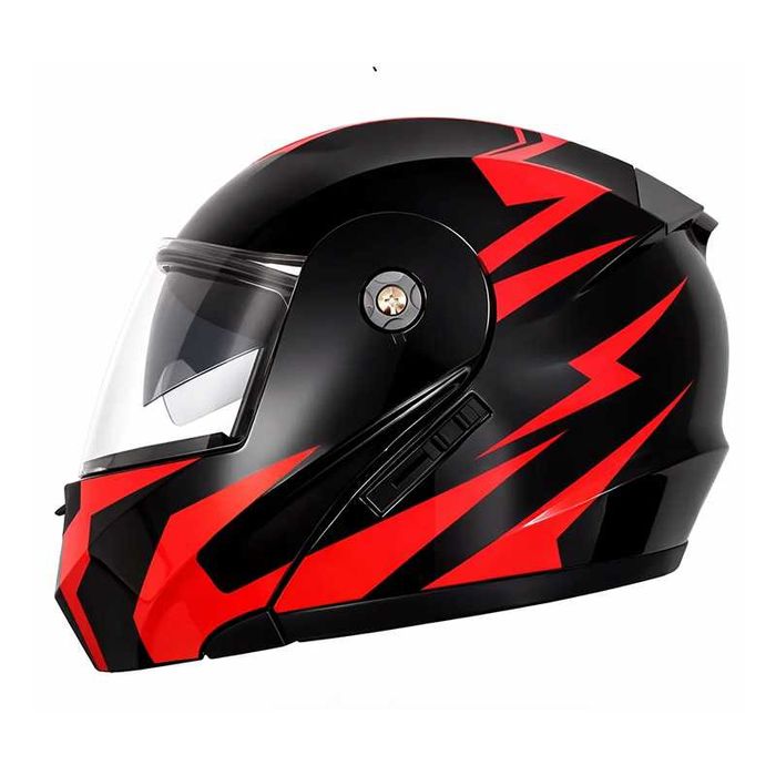 Casca Moto/Scuter/ATV Flip-Up, viziera dubla, Negru cu Rosu, L 59-60cm