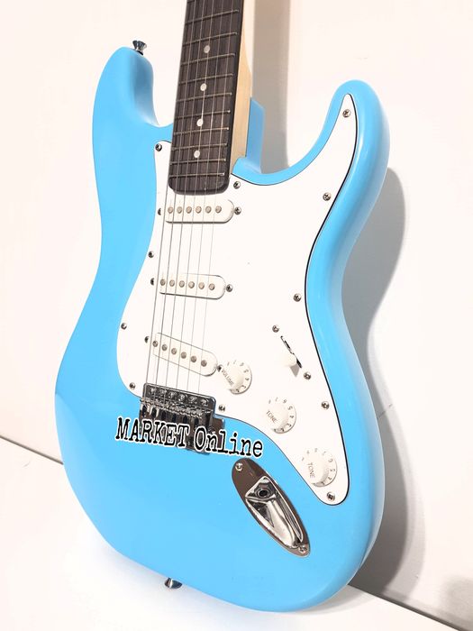 Chitara electrica 100cm 22 taste 6 corzi finisaj lacuit blue negru alb