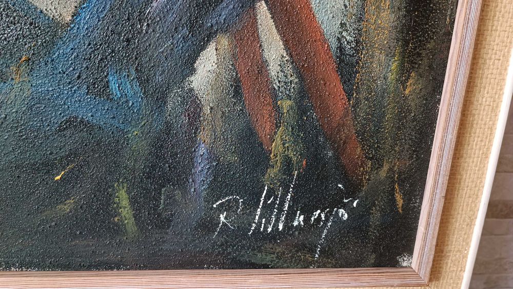 Стара картина "Деца" - маслени бои на платно - 73/63см