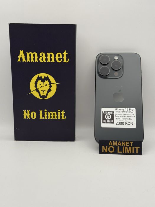 iPhone 15 Pro Black 128GB Baterie 86% Garantie 12 Luni , AMANET NO LIMIT.
