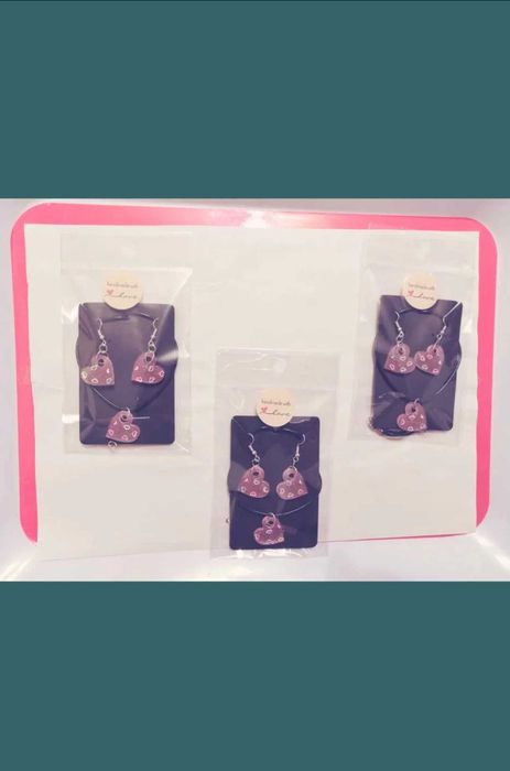 Set Colier + Cercei Love Glitter Hart, handmade, fashion, modele unice