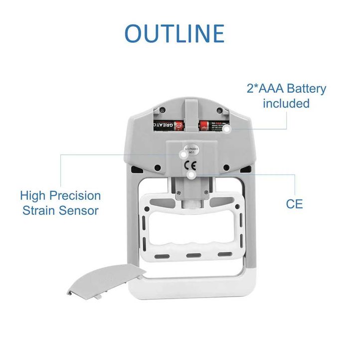 Dinamometru digital pentru mână, 90 kg, detectare automată, gri