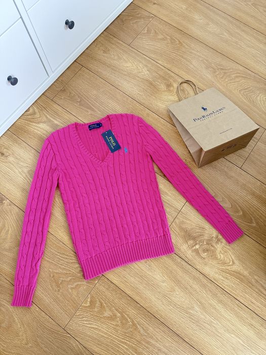 ново Polo Ralph Lauren розов пуловер cable knit 100% памук