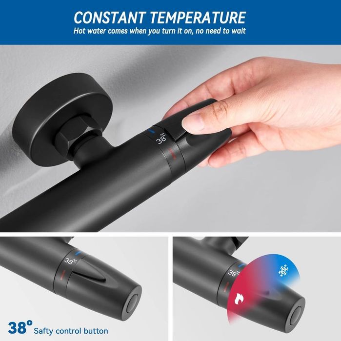 Черен термостат за душ, смесител