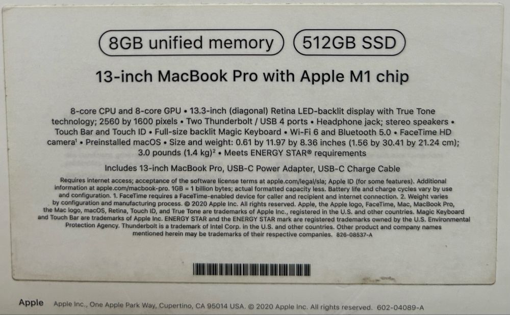Macbook Pro 13-inch/ 8 ГБ / SSD 512 ГБ