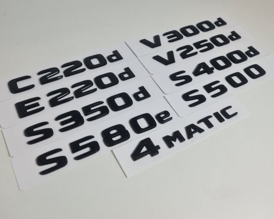 Pachet-Set-Motorizare-Spate-Haion-Mercedes+Emblema-4Matic-Crom-Negru-Lucios-C220d-E200d-E220d-GLC220d-CLS350d-CLS400d-E300d-GLE350d-GLE400d-S500-S580e