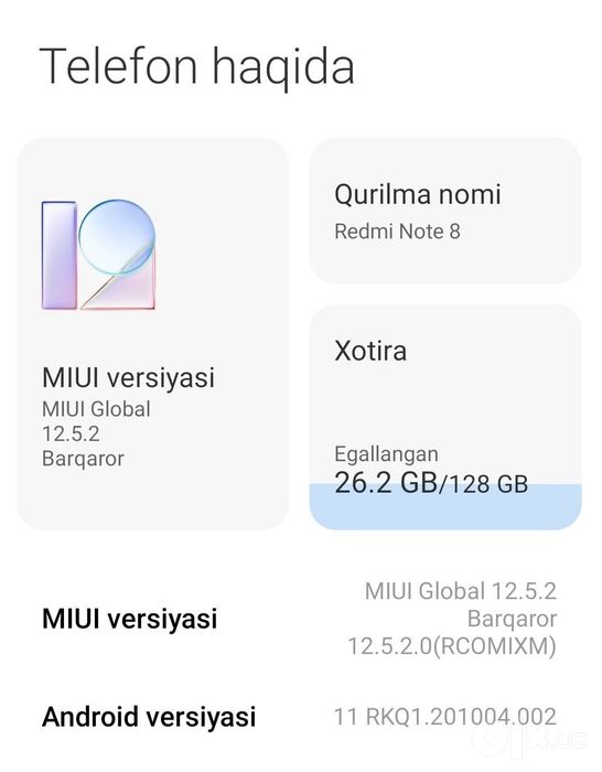Model Redmi Note 8