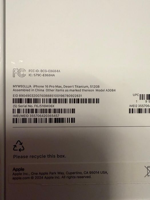 Iphone 16 pro max, desert titanium, 512 GB